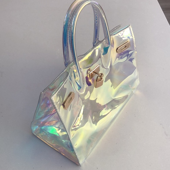 Coral Holographic PVC Satchel Handbags Clear Bag - Picture 4 of 5